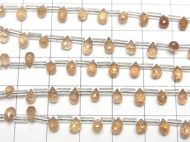 [Video]Natural Zircon AA++ Drop Faceted Briolette Brown 1strand beads (aprx.7inch/18cm)