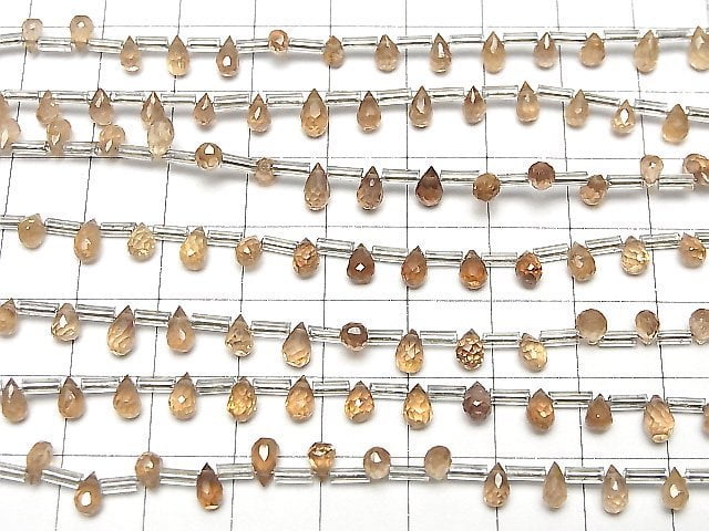 [Video]Natural Zircon AA++ Drop Faceted Briolette Brown 1strand beads (aprx.7inch/18cm)