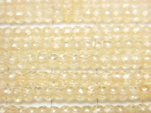 [Video] High Quality! Cubic Zirconia AAA Faceted Button Roundel 3x3x2mm [Light Yellow] 1strand beads (aprx.15inch / 36cm)