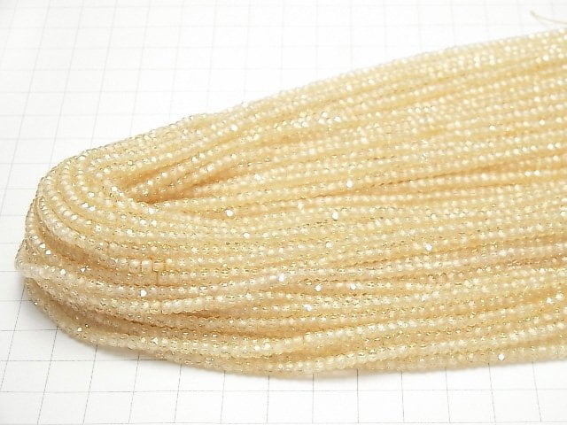 [Video] High Quality! Cubic Zirconia AAA Faceted Button Roundel 3x3x2mm [Light Yellow] 1strand beads (aprx.15inch / 36cm)