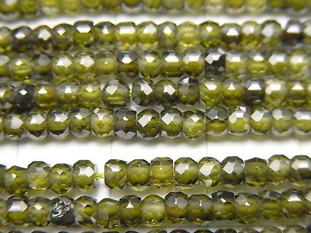 [Video] High Quality! Cubic Zirconia AAA Faceted Button Roundel 3x3x2mm [Moss Green] 1strand beads (aprx.15inch / 36cm)