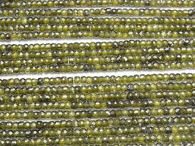 [Video] High Quality! Cubic Zirconia AAA Faceted Button Roundel 3x3x2mm [Moss Green] 1strand beads (aprx.15inch / 36cm)