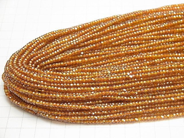 [Video] High Quality! Cubic Zirconia AAA Faceted Button Roundel 3x3x2mm [Orange x Yellow] 1strand beads (aprx.15inch / 36cm)