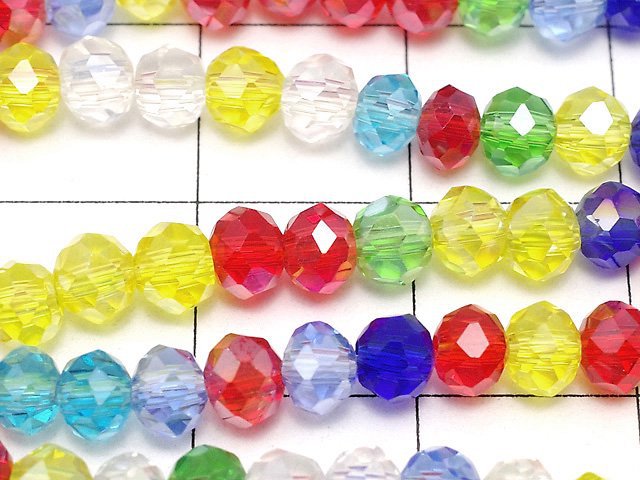 [Video] Glass Beads Faceted Button Roundel 4x4x3mm Multicolor AB 1strand beads (aprx.17inch / 43cm)