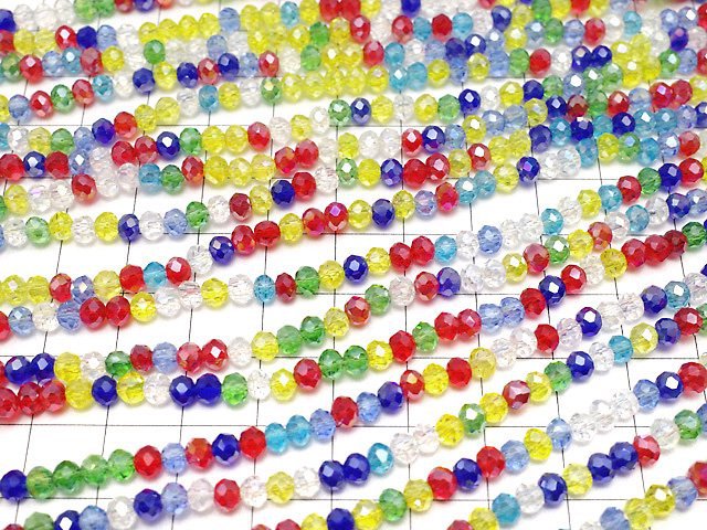 [Video] Glass Beads Faceted Button Roundel 4x4x3mm Multicolor AB 1strand beads (aprx.17inch / 43cm)