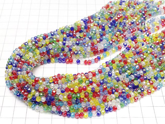 [Video] Glass Beads Faceted Button Roundel 4x4x3mm Multicolor AB 1strand beads (aprx.17inch / 43cm)