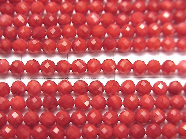 [Video] High Quality! Red Coral (Dyed) Faceted Round 3mm 1strand beads (aprx.15inch / 38cm)