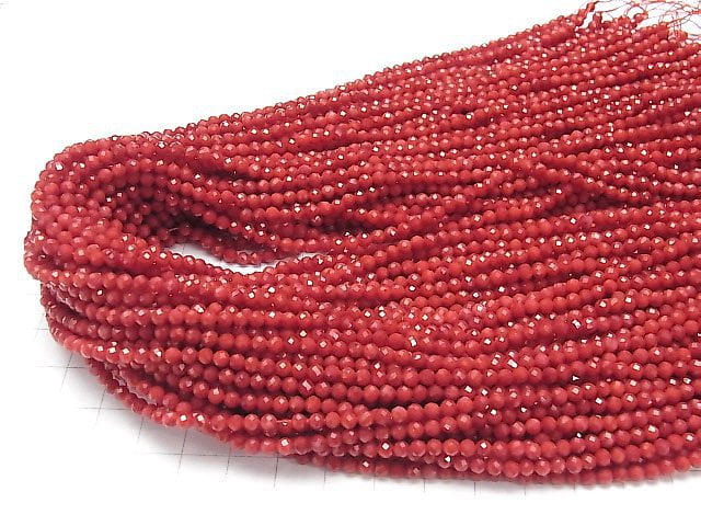 [Video] High Quality! Red Coral (Dyed) Faceted Round 3mm 1strand beads (aprx.15inch / 38cm)