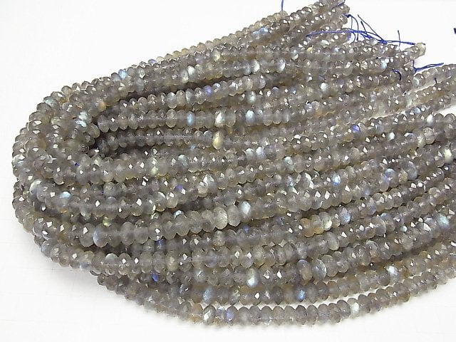 [Video] High Quality! Labradorite AAA Faceted Button Roundel 8x8x4mm half or 1strand beads (aprx.15inch / 38cm)