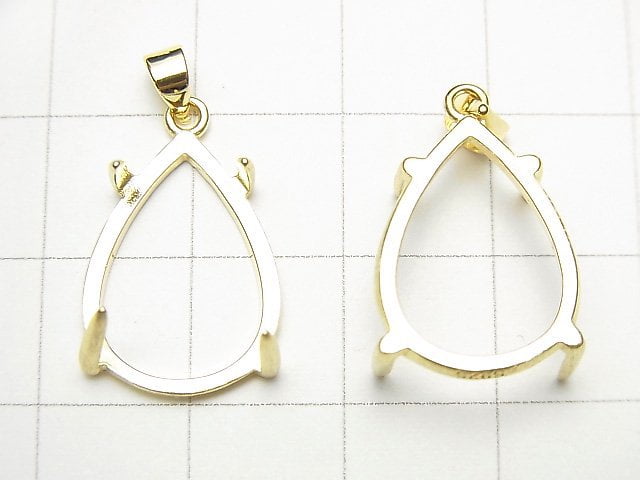 [Video]Silver925 Pendant Frame Pear shape 18x13mm Hairline 18KGP 1pc