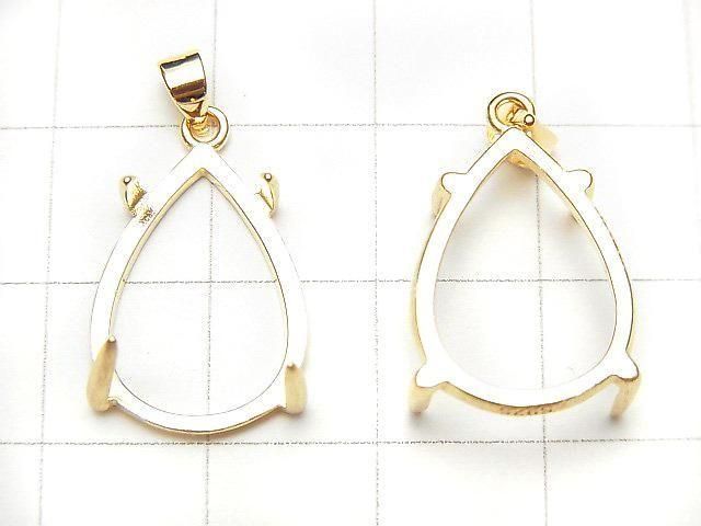 [Video] Silver925 Pendant Frame Pear Shape 18x13mm Hairline 18KGP 1pc