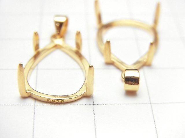 [Video] Silver925 Pendant Frame Pear Shape 18x13mm Hairline 18KGP 1pc