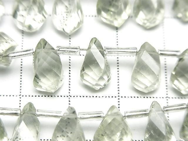 [Video] High Quality Green Amethyst AAA Drop 4 Faceted Twist Faceted Briolette Half or 1 Strand Bead (approx. 7 inches/17 cm)