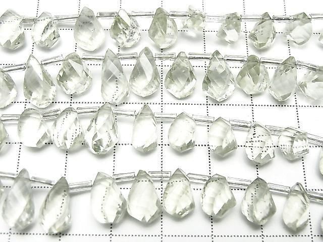 [Video] High Quality Green Amethyst AAA Drop 4 Faceted Twist Faceted Briolette Half or 1 Strand Bead (approx. 7 inches/17 cm)
