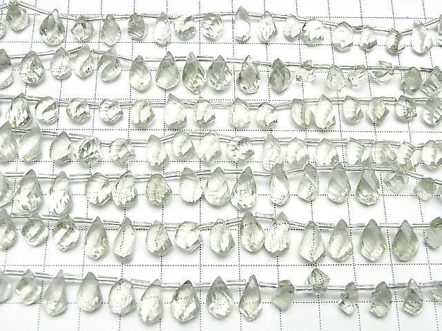 [Video] High Quality Green Amethyst AAA Drop 4 Faceted Twist Faceted Briolette Half or 1 Strand Bead (approx. 7 inches/17 cm)
