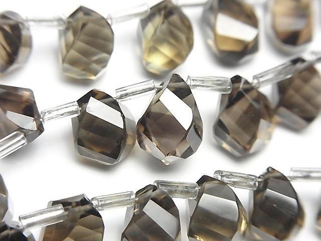 [Video]High Quality Smoky Quartz AAA Drop 4Faceted Twist Faceted Briolette half or 1strand beads (aprx.7inch/17cm)