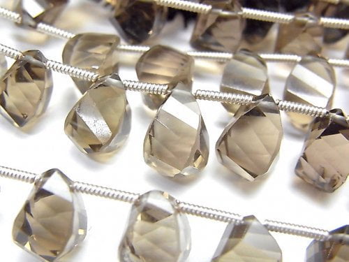 [Video] High Quality Smoky Quartz AAA Drop 4Faceted Twist Faceted Briolette half or 1strand (20pcs)
