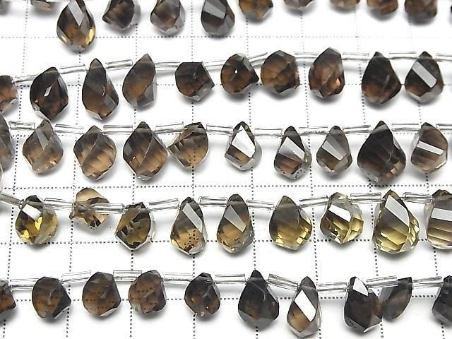 [Video]High Quality Smoky Quartz AAA Drop 4Faceted Twist Faceted Briolette half or 1strand beads (aprx.7inch/17cm)