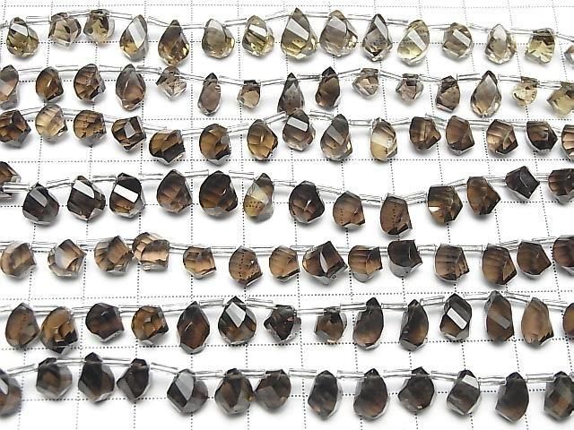 [Video]High Quality Smoky Quartz AAA Drop 4Faceted Twist Faceted Briolette half or 1strand beads (aprx.7inch/17cm)
