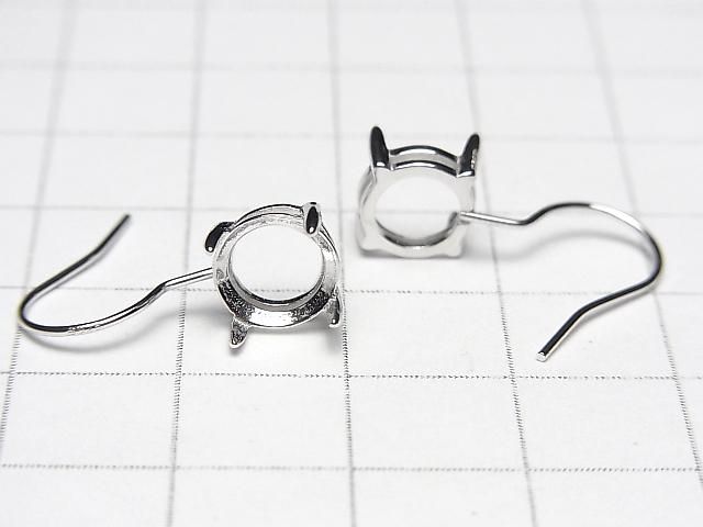 Silver925  Earwire Frame (Prong Setting )Round Faceted 8x8mm Rhodium Plated  1pair