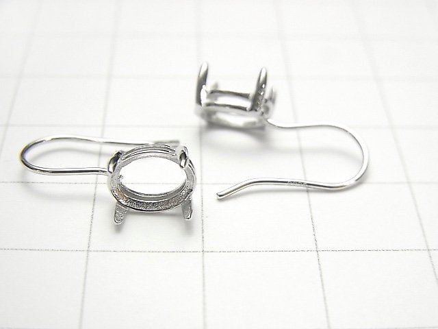 [Video]Silver925 Earwire Frame (Prong Setting )Oval Faceted 8x6mm Rhodium Plated 1pair