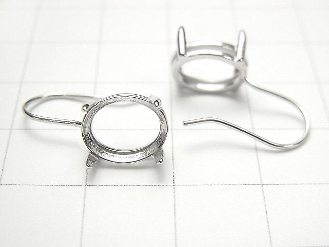 [Video] Silver925 Earwire Frame (Prong Setting) Oval Faceted 10x8mm Rhodium Plated 1pair