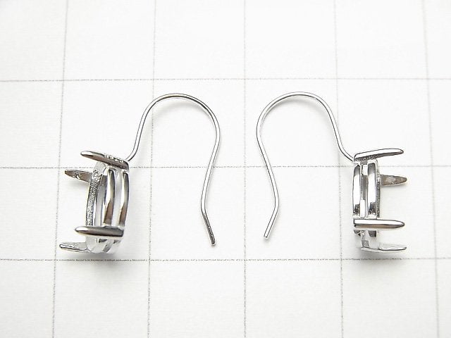 [Video] Silver925 Earwire Frame (Prong Setting) Oval Faceted 10x8mm Rhodium Plated 1pair