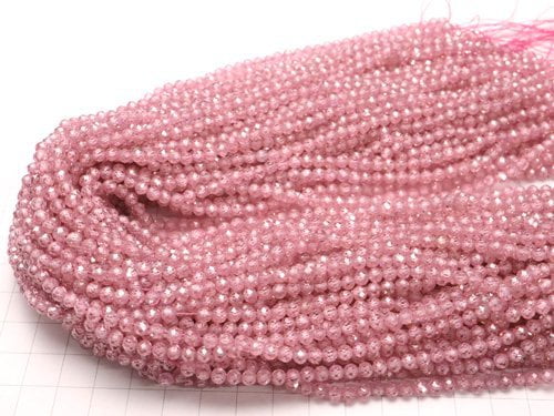 [Video] High Quality! Cubic Zirconia AAA Faceted Round 4mm [Pink] 1strand beads (aprx.15inch / 36cm)