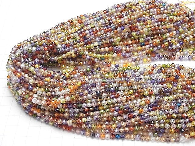 [Video] High Quality! Cubic Zirconia AAA Faceted Round 4mm [Multicolor] 1strand beads (aprx.15inch / 36cm)