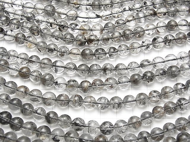 [Video] Sichuan Graphite In Quartz Round 8mm half or 1strand beads (aprx.15inch / 38cm)