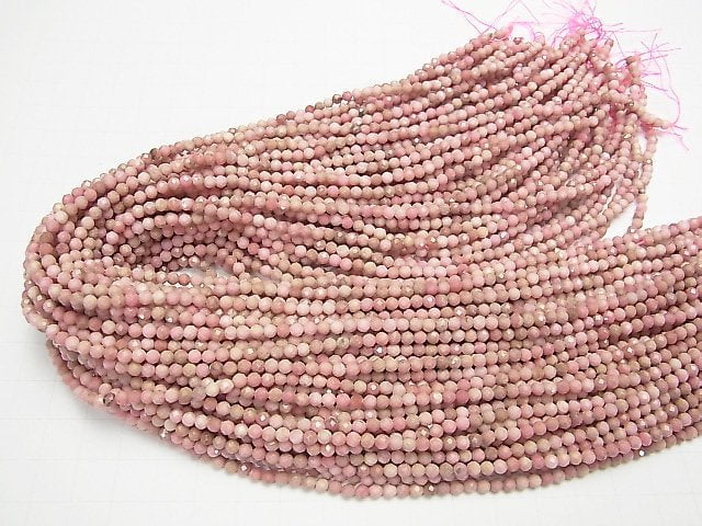 High Quality!  Rhodonite AA++ Faceted Round 3mm  1strand beads (aprx.15inch/38cm)