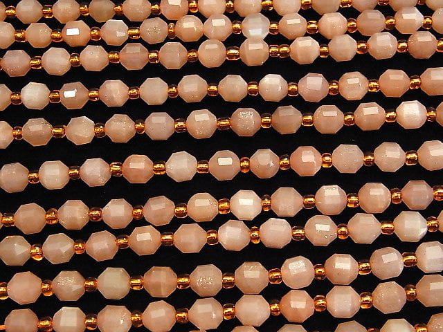 [Video] High Quality Orange Moonstone AA++ Double Point Faceted Tube 6x5mm 1strand beads (aprx.15inch / 37cm)