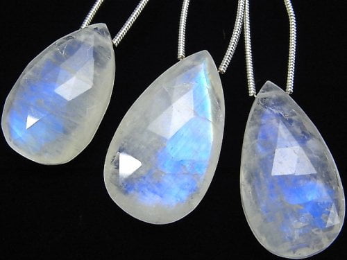 Faceted Briolette, Pear Shape, Rainbow Moonstone Gemstone Beads