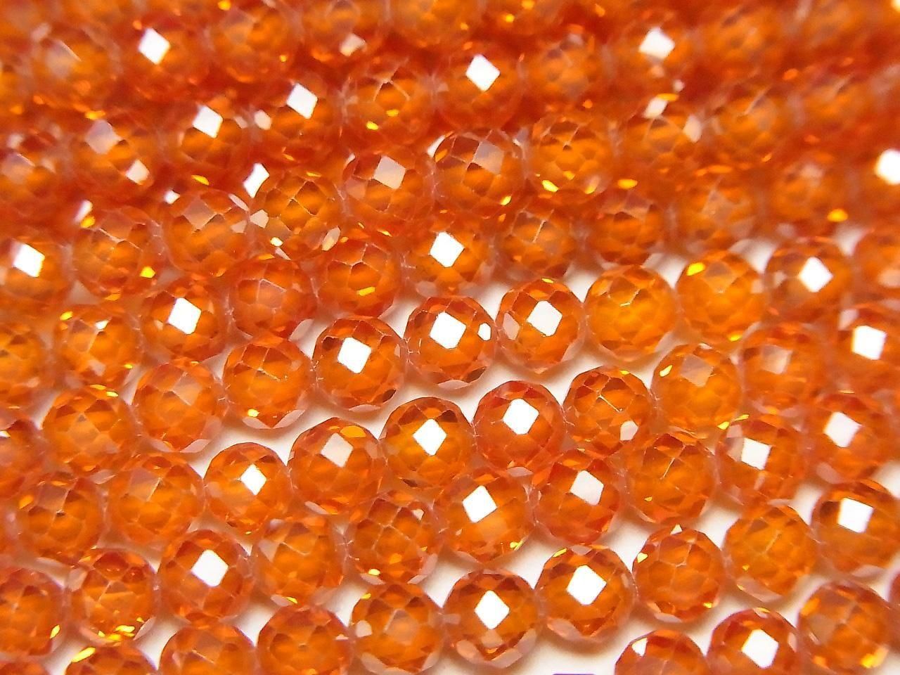 Haute Qualité ! Oxyde de Zirconium AAA Facetté Rond 4mm [Rouge Orange] 1 fil de perles (env. 15 pouces / 36cm)