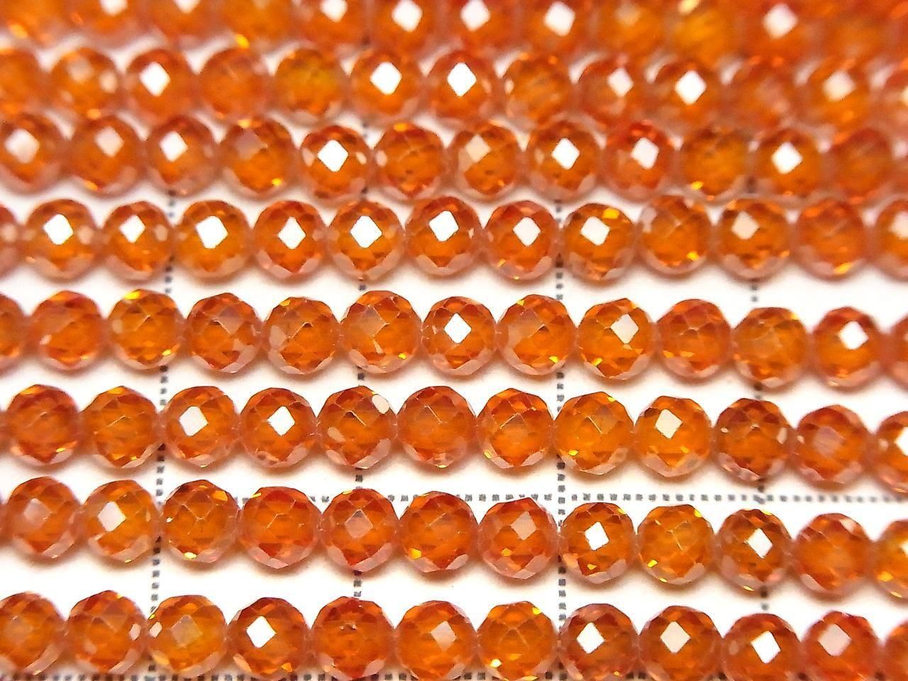 Haute Qualité ! Oxyde de Zirconium AAA Facetté Rond 4mm [Rouge Orange] 1 fil de perles (env. 15 pouces / 36cm)