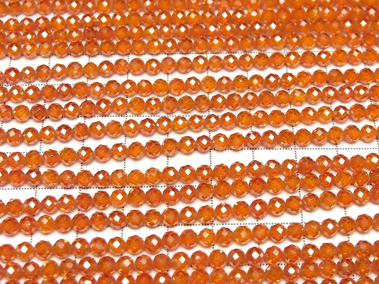 Haute Qualité ! Oxyde de Zirconium AAA Facetté Rond 4mm [Rouge Orange] 1 fil de perles (env. 15 pouces / 36cm)