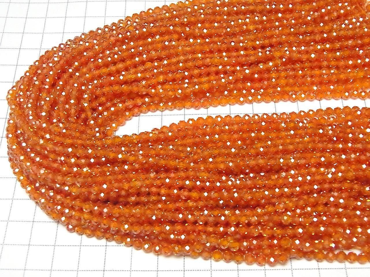 Haute Qualité ! Oxyde de Zirconium AAA Facetté Rond 4mm [Rouge Orange] 1 fil de perles (env. 15 pouces / 36cm)