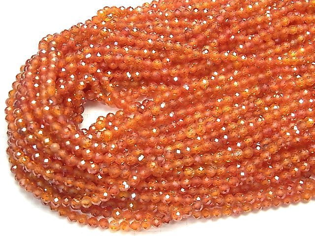 [Video] High Quality! Cubic Zirconia AAA Faceted Round 4mm [Red Orange] 1strand beads (aprx.15inch / 36cm)