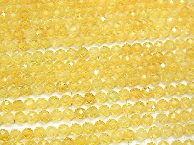 [Video] High Quality! Cubic Zirconia AAA Faceted Round 4mm [Yellow] 1strand beads (aprx.15inch / 36cm)