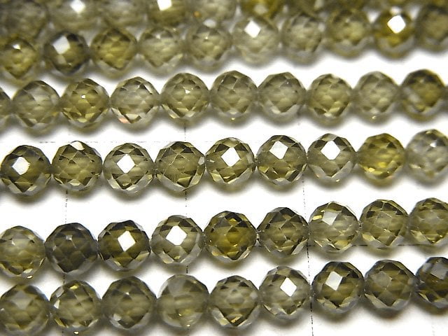 [Video] High Quality! Cubic Zirconia AAA Faceted Round 4mm [Moss Green] 1strand beads (aprx.15inch / 36cm)