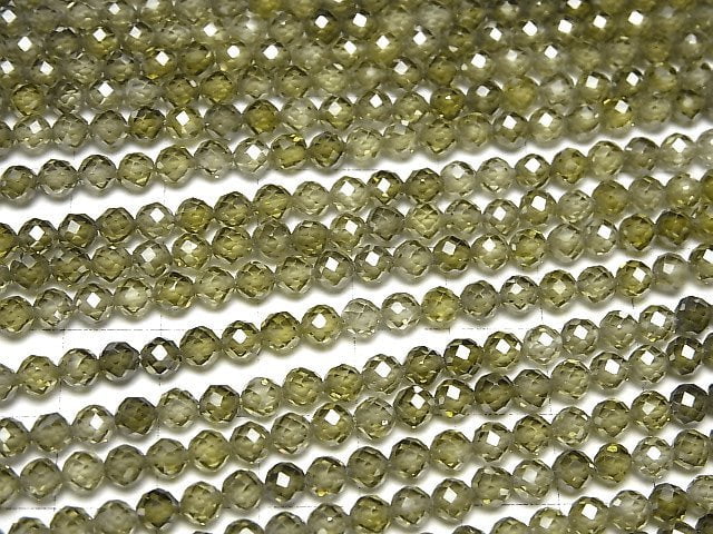 [Video] High Quality! Cubic Zirconia AAA Faceted Round 4mm [Moss Green] 1strand beads (aprx.15inch / 36cm)