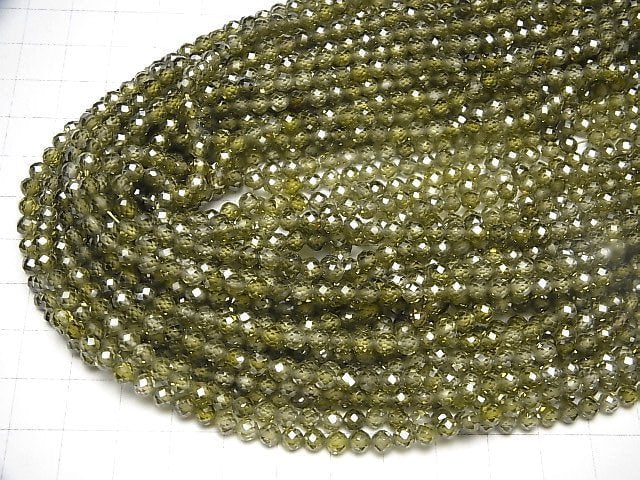 [Video] High Quality! Cubic Zirconia AAA Faceted Round 4mm [Moss Green] 1strand beads (aprx.15inch / 36cm)