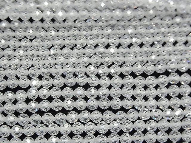 [Video] High Quality! White color Cubic Zirconia AAA Faceted Round 4mm 1strand beads (aprx.14inch/34cm)