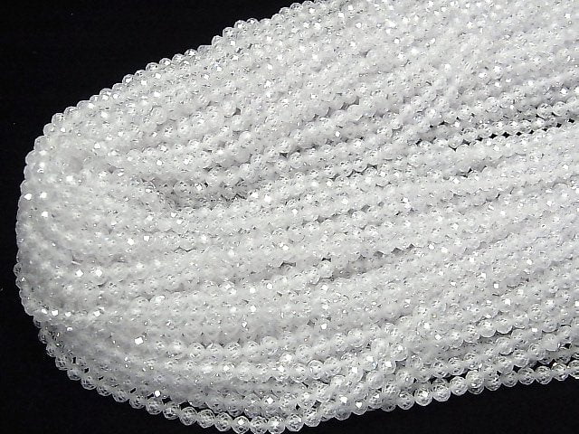 [Video] High Quality! White color Cubic Zirconia AAA Faceted Round 4mm 1strand beads (aprx.14inch/34cm)