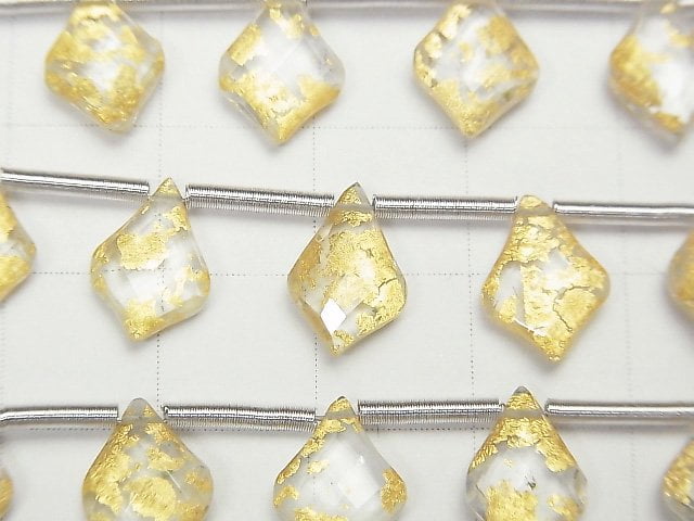 [Video] Crystal AAA with gold leaf Faceted Pear Shape 10x7mm 1strand (9pcs)