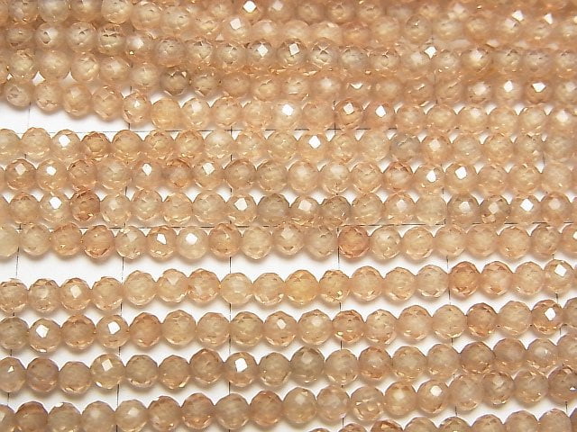 [Video] High Quality! Cubic Zirconia AAA Faceted Round 3mm [Champagne Color] 1strand beads (aprx.15inch / 36cm)