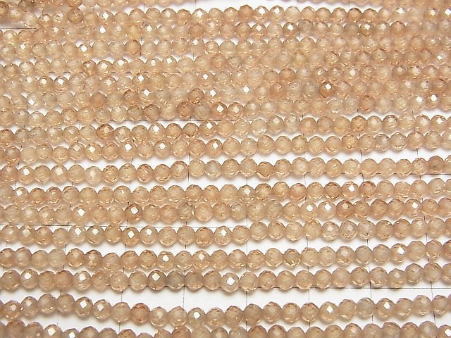 [Video] High Quality! Cubic Zirconia AAA Faceted Round 3mm [Champagne Color] 1strand beads (aprx.15inch / 36cm)