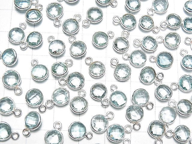 [Video] High Quality Sky Blue Topaz AAA- Bezel Setting Round Cut 7x7mm Silver925 5pcs