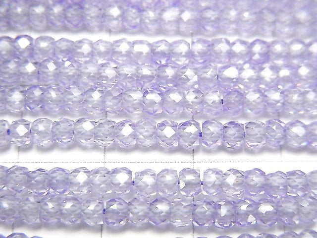 [Video] High Quality! Cubic Zirconia AAA Faceted Button Roundel 3x3x2mm [Lavender Blue] 1strand beads (aprx.15inch / 36cm)