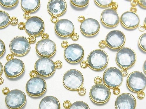 [Video] High Quality Sky Blue Topaz AAA- Bezel Setting Round Cut 8x8mm 18KGP 5pcs